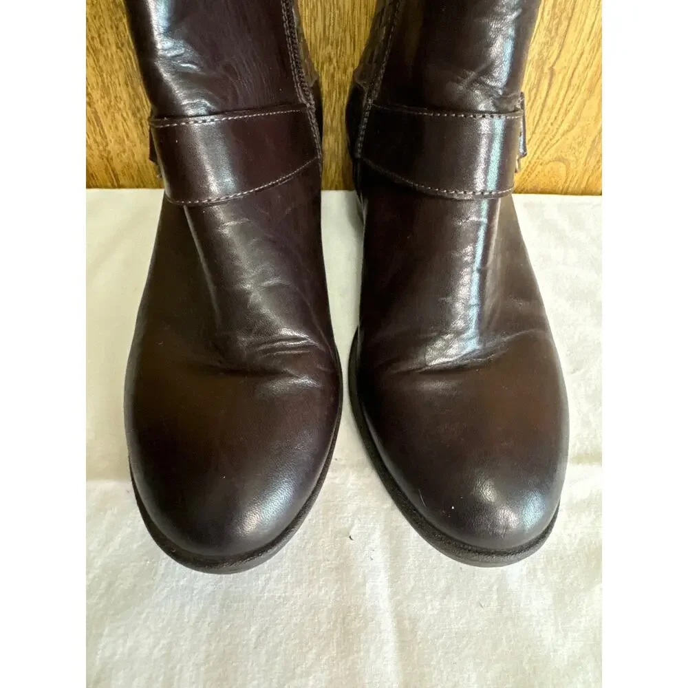 Sesto Meucci Leather Woven Side Zip Ankle Boots Western Ranch Brown 6.5